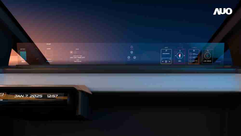 糖果派对无界透明显示接口(Horizon Image Glass)透过车运算方案整合仪表板、、、中控台及副驾显示器，，，一体式全景呈现，，，，提供乘用者清晰的前方视野、、行车必要信息与娱乐功能