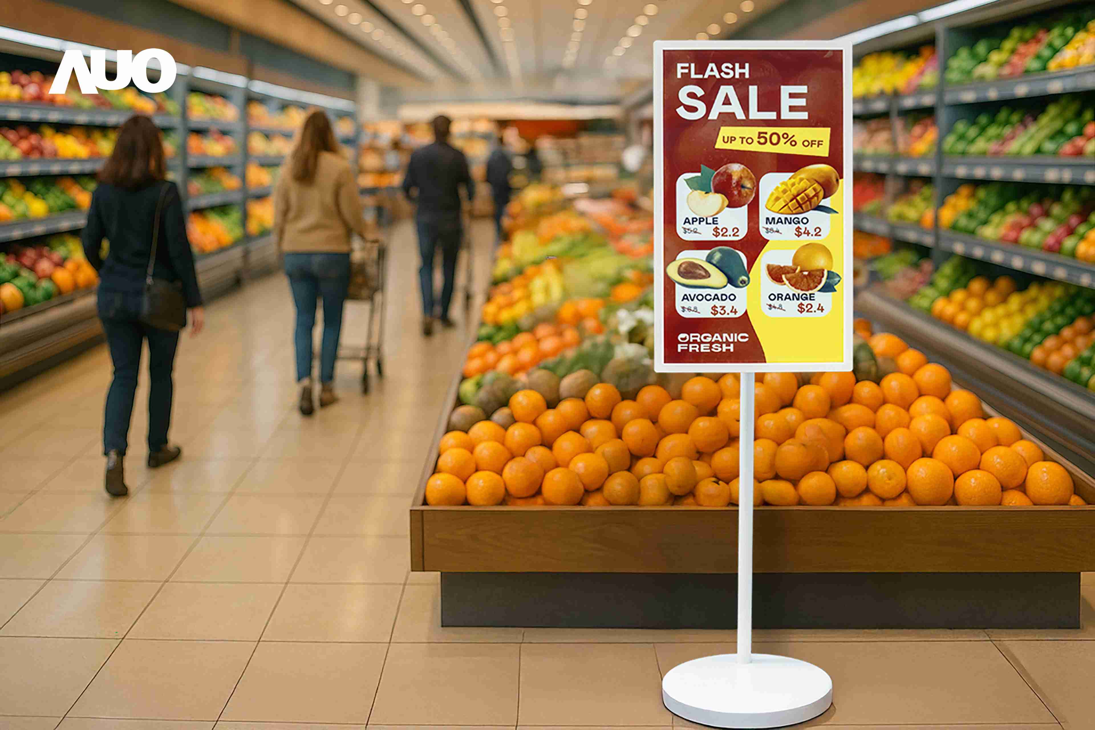 达擎首亮相低功耗、、全彩的〝aecoPost电子纸解决方案〞，，，仅在更新画面时需要微量的电力驱动，，，无需布建电线的便捷设计，，，使其可灵活应用、、、随意置放，，，，并可透过云端或行动装置app，，轻松管理及排程广告内容，，晋升店头营销利器。。